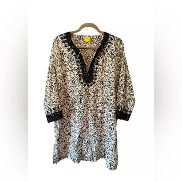 Roberta Roller Rabbit Printed Tunic with Embroidered Neckline and Cuffs Size XL - Picture 1 of 5